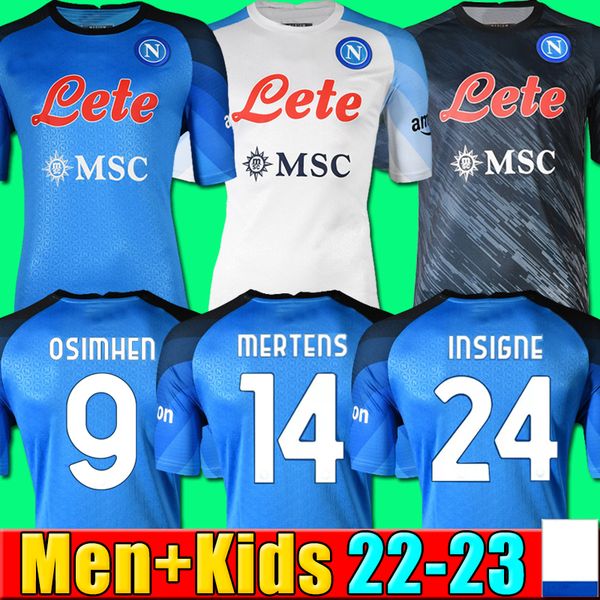 

22 23 napoli soccer jersey maradona maglietta da calciatore osimhen insigne 2022 2023 ssc naples kits mertens limited edition dark blue foot, Black;yellow