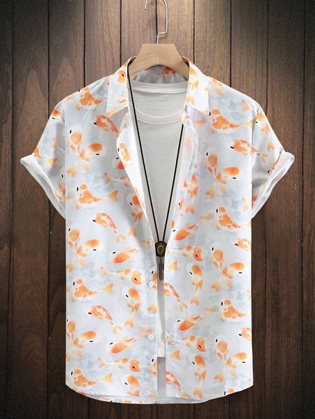 

men random fish print shirt without tee y5sk#, White;black