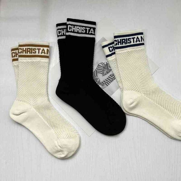 

letter love classic brand calf socks fashion hosiery spring summer mesh hollowed hosierys designer middle tube sock no5d, Black;white