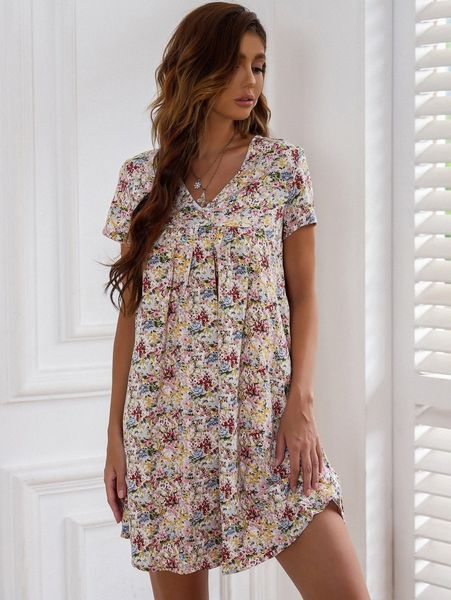 

allover print smock dress s5v4#, Black;gray