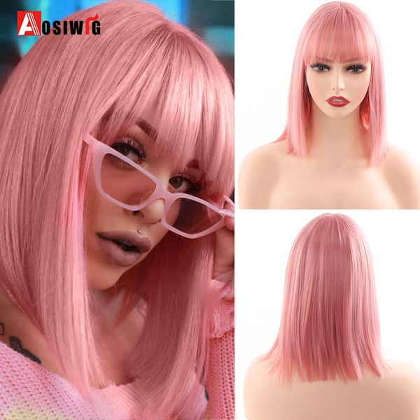 

costume accessories aosi synthetic lolita short bob wig with bangs cosplay daily wigs black pink purple blonde wigs for women straight natur, Silver