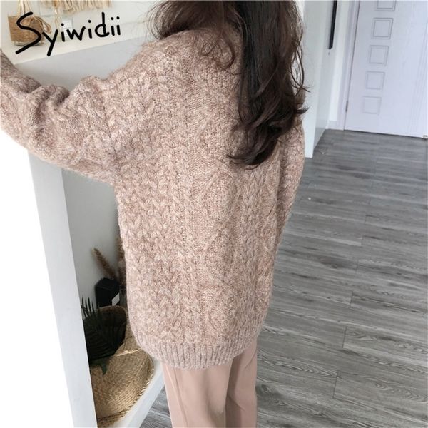 

syiwidii oversize sweater women autumn winter casual knitted pullovers solid korean geometry thick warm clothes 201203, White;black