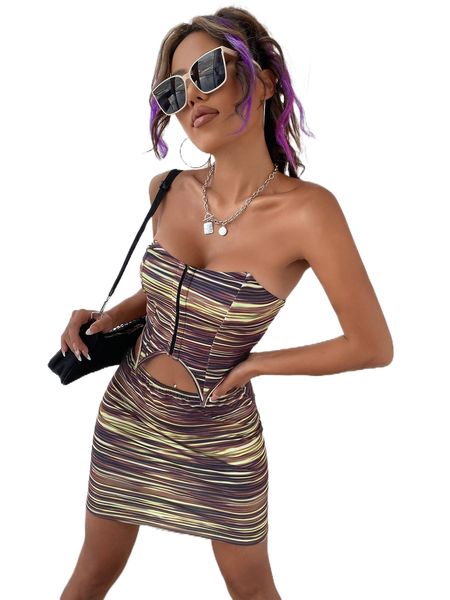 

block striped hanky hem tube & bodycon skirt 632o#, White