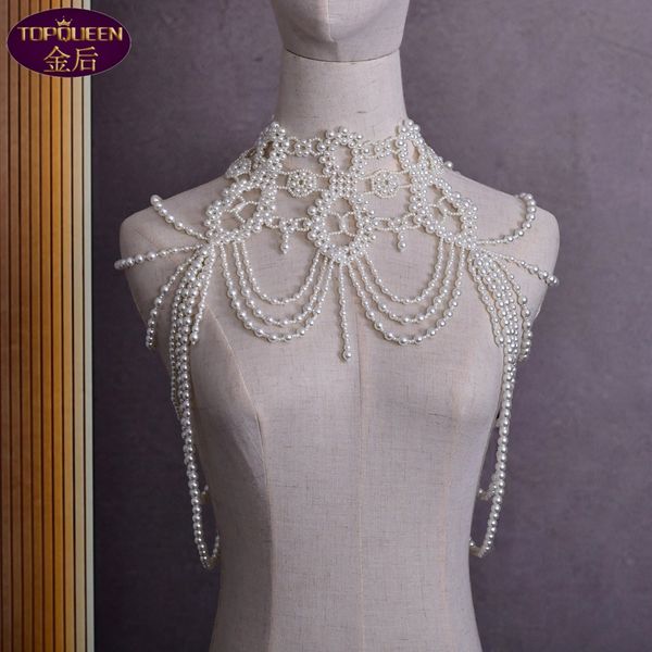 

wedding accessories jewelry celebrity luxury shoulder chain tassel baroque pure handmade woven long pealrs tassel shawl luxury neck chain br, White