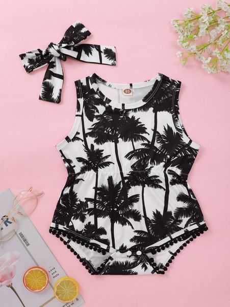 

baby girl palm tree design vest, suit and hair band she, Blue