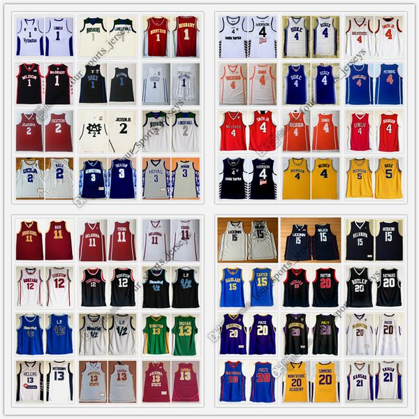 NCAA Basquete Jersey Sexton Iverson Adebayo Paul Wade Allen Bola Iverson Webber Rodman Divincenzo Bibby Petrovic Thomas Wall Irving Nash Young Stockton