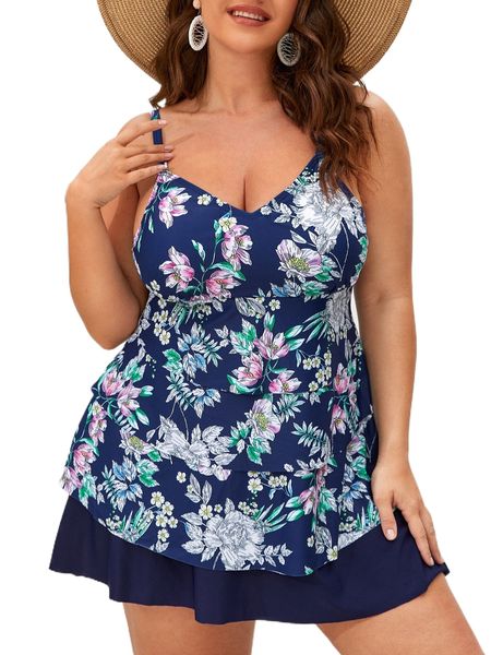 

plus 3pack floral print ruffle trim bikini swimsuit n0hk#, White;black