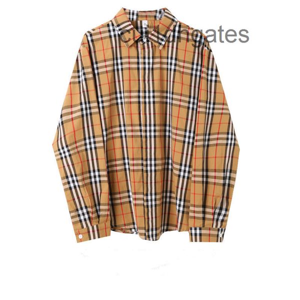 

2022 designer b br t shirt classic plaid long sleeved for couples spring 2022 new korean ins loose and thin vintage bf style top, White;black