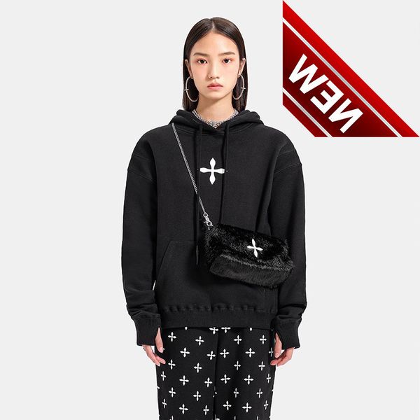 

smfk cross hoodie basic casual versatile men's and women's sweater ch002b, Black