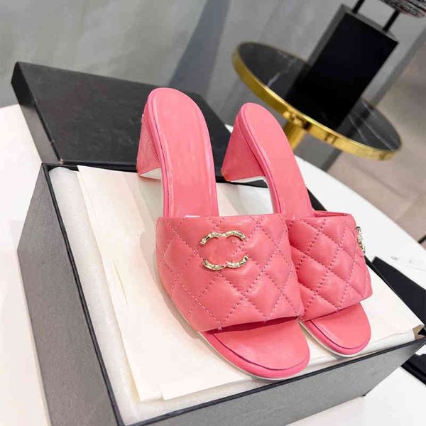 

small fragrance slope heel diamond high-heeled slippers women's 2022 summer new one line french style outdoor rort, Black