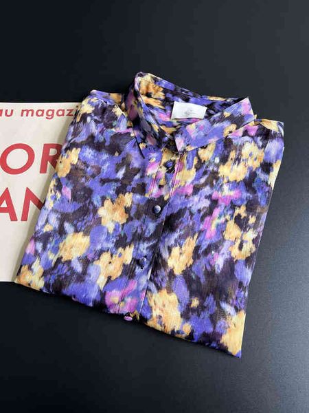 

women's blouses & shirts summer women purple floral print metallic fabric silk french pairs fashion 8sjr, White