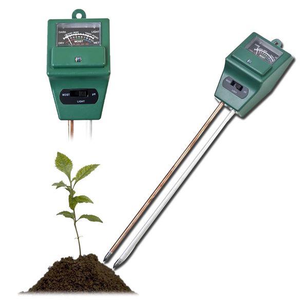 3 in 1 Misuratore di umidità del suolo Termometro Forniture da giardino Tester PH Rilevatore di umidità dell'acqua Sensore di prova della luce per piante da fiore