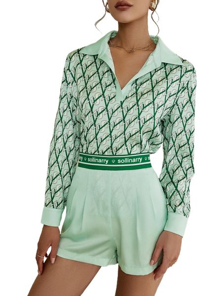 

sollinarry letter graphic & letter tape waist fold pleated shorts k3mb#, White