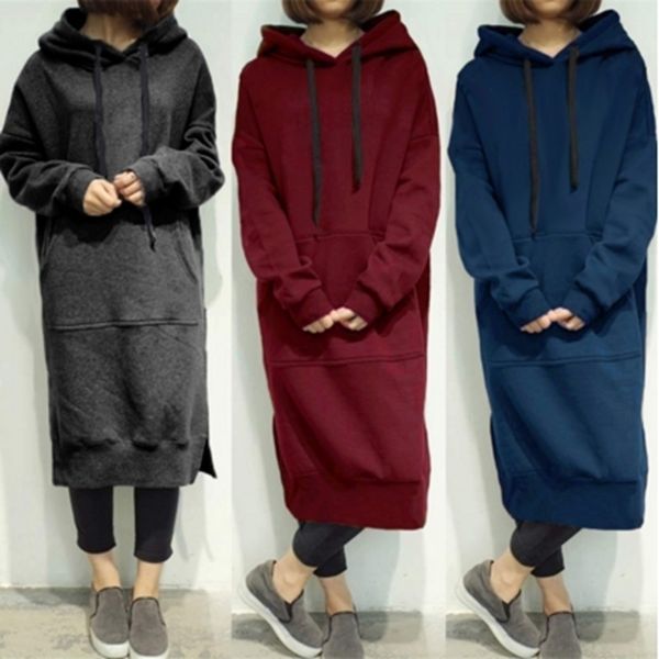 

womens casual loose long hoodies sweatshirt outerwear jacket tunic coat dress y200106, Black