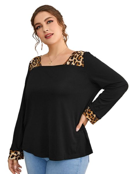

plus contrast leopard print tee 91cr#, Black