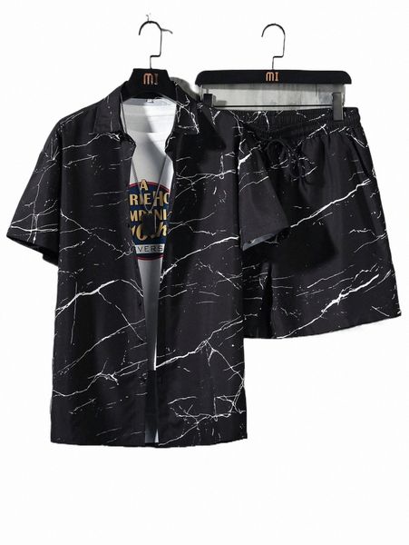 

men random print shirt & shorts without tee n8p3#, Gray