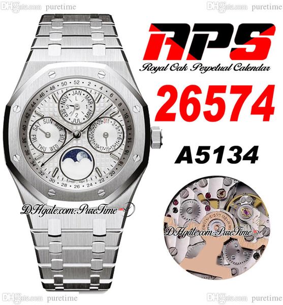 APSF Sürekli Takvim Ayfa A5134 Otomatik Erkekler İzle 2657 41mm Beyaz Grande Tapisserie Dial Paslanmaz Çelik Bilezik Süper Baskı Puretime A1