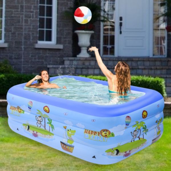 US Stock Familie Aufblasbares Schwimmbad PVC Paddeln Kinder Erwachsene Kleine Badewanne Outdoor Garten Hinterhof Sommer Wasser Dreischichtiges Partyspielzeug W1041EL04304