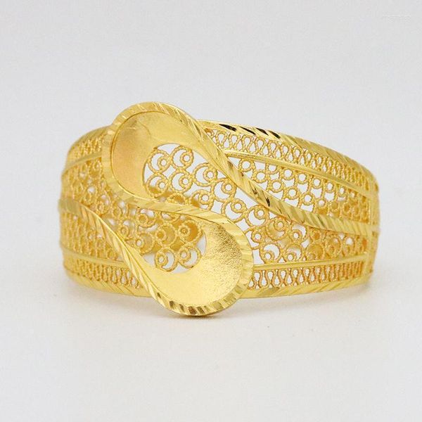 Bracciale rigido Etiopia Bracciale grande S Anello Set Oro Africa Medio Oriente Gioielli Dubai Polsino Donna Ragazza Bracciale Inte22