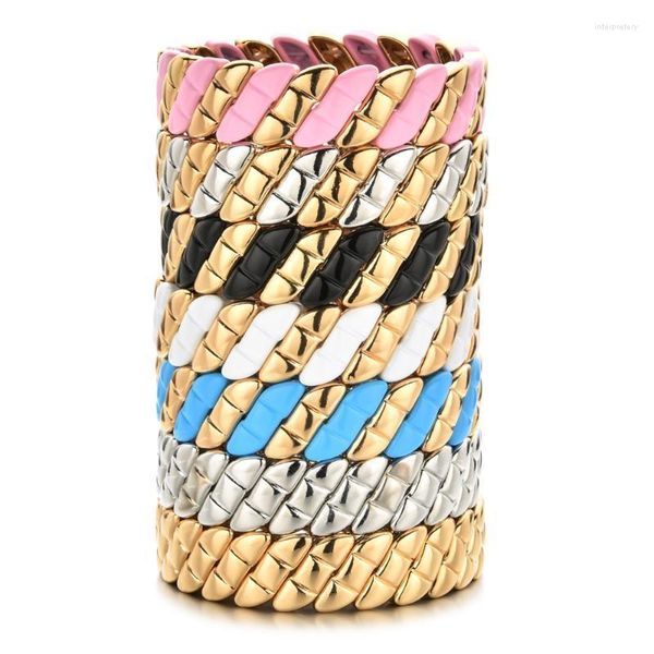 Braccialetti con ciondoli Stile Boho Colore oro Smalto fai da te Tila Bracciale Donna Ragazze Polsino Bead Impilabile Colorblock Gioielli Inte22