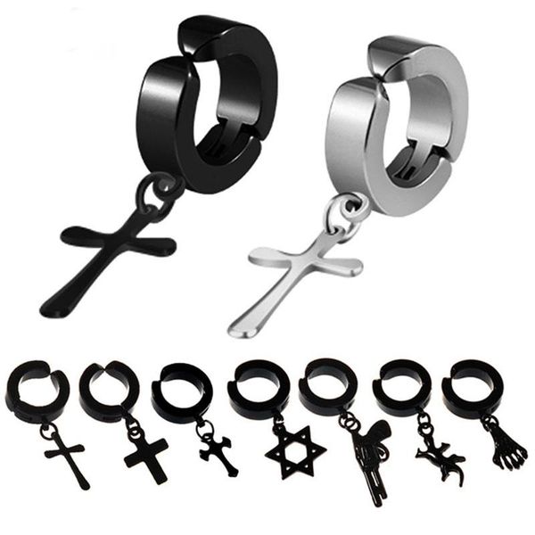 Clip-on vite posteriore 1pc Punk croce in acciaio inossidabile stelle ciondolo orecchio clip senza orecchini piercing per le donne Hiphop Fashion Hole gioielli da uomo