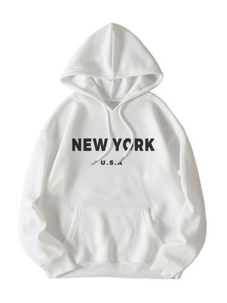 

letter graphic drawstring thermal lined hoodie j2sq#, Black