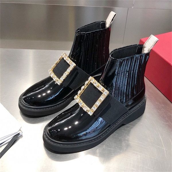 

boots autumn and winter round head thick sole leather youth aging elastic belt buckle martin boots versatile women's shoes xe5k, Black