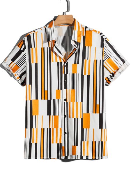 

men striped button front shirt 54tv#, White;black