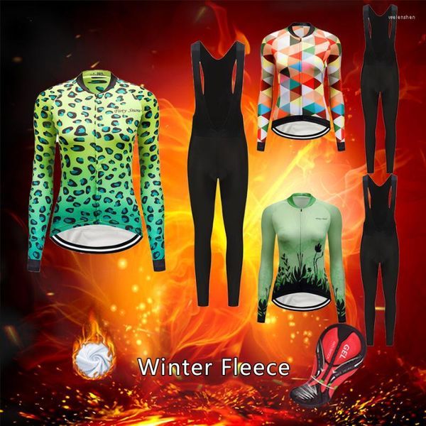 Racing Sets 2022 Winter Thermal Fleece Rennrad Kleidung Frauen Warme Radfahren Jersey Set MTB Outfit Weibliche Kleid Fahrrad Kleidung Uniform kit