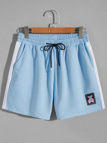 

romwe guys bear patched drawstring shorts r0ki#, White;black