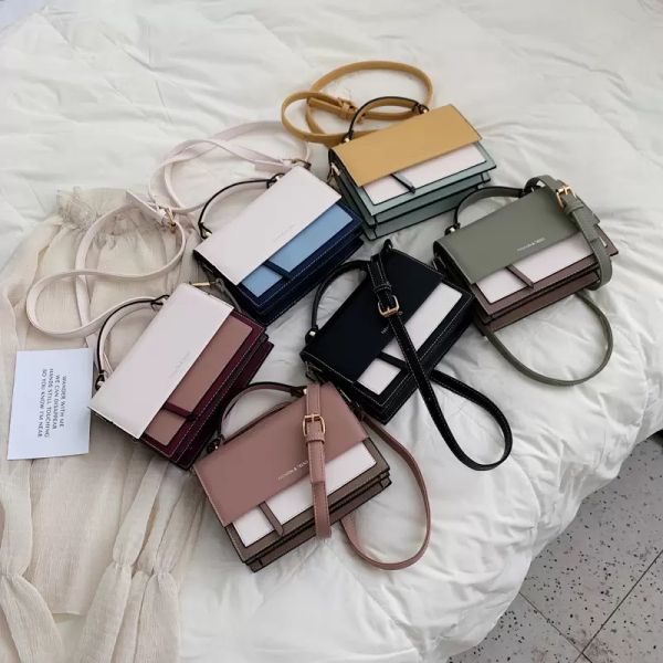 

contrast color square tote bag 2021 fashion new pu leather womens designer handbag travel shoulder messenger bag