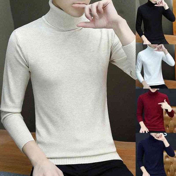 Mode Rollkragen Männer Pullover Männlich Einfarbig Stehen Kragen Warm Langen Ärmeln Basis Pullover Gestrickte Pullover Herren Kleidung L220730