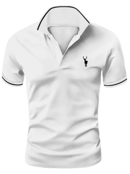 

men deer print contrast trim polo shirt s45x#, White;black