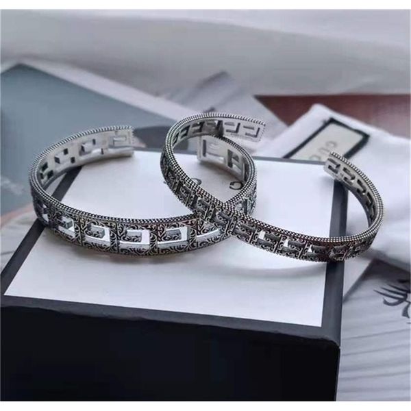 

2022 fashion 20% off designer jewelry double g ancient hollow out bracelet thai silver fashion carved pattern men's and women's pu, Black