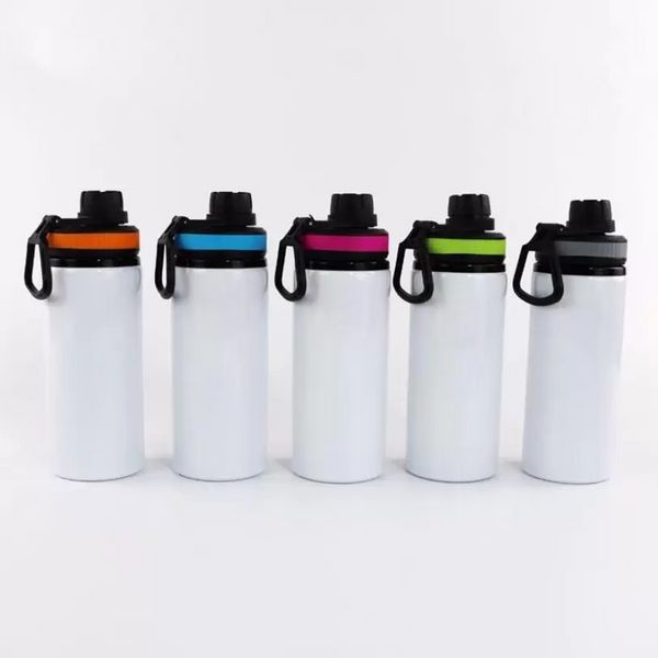 Fai da te Sublimazione Blanks White Water Bottle Mug Tazze Singer Layer Bicchieri in alluminio Bicchiere con coperchi 5 colori 600ml 20oz B0608T03