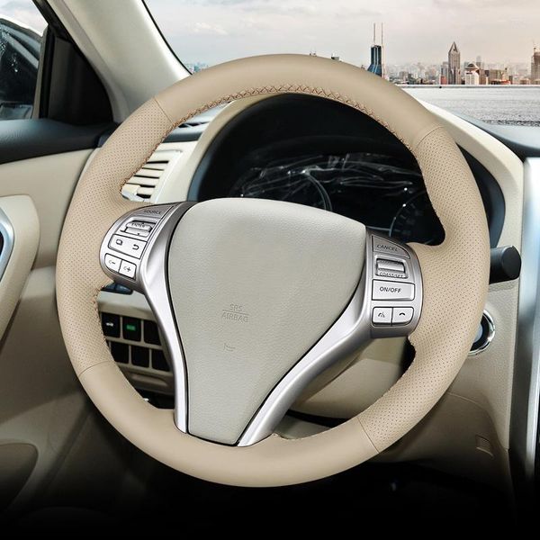 Крышка рулевого колеса бежевая черная подлинная кожа для Teana 08-20 Car Cover Interior