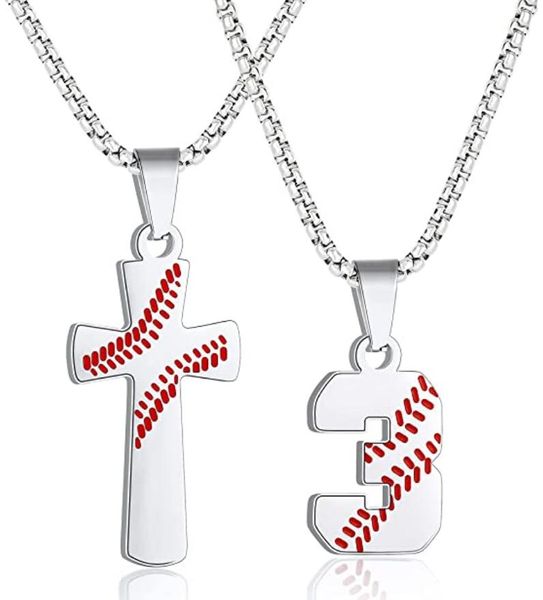 Accessori sportivi in titanio numero lucido Collana con ciondolo croce mazza da baseball ACCIAIO INOSSIDABILE Acciaio Hip Hop argento dorato PENDENTI STRIKEOUT