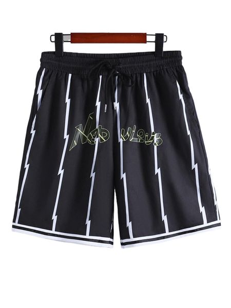

men random striped & letter graphic contrast trim shorts d52b#, White;black