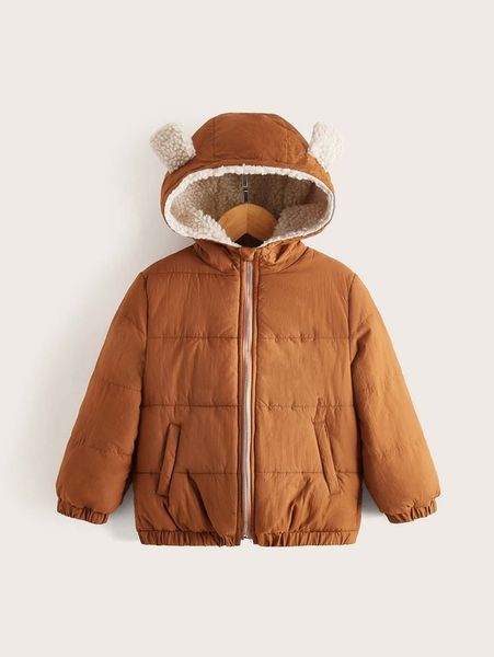 

toddler boys 3d ear design teddy lined hooded puffer coat she, Blue;gray