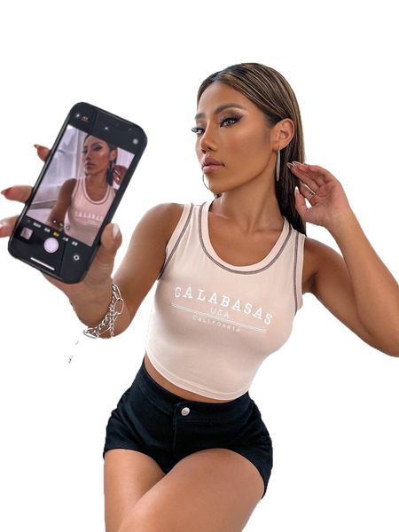 

letter embroidered stitching tank 73ep#, White