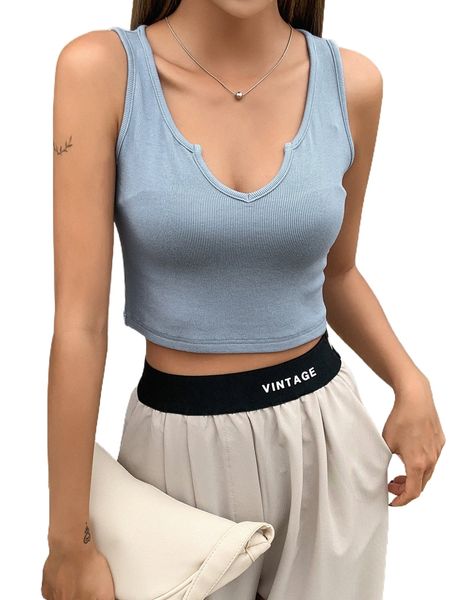 

dazy notched neck ribbed knit crop tank 78g9#, White