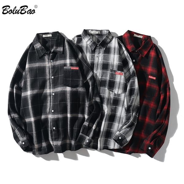 

bolubao fashion brand men casual shirt spring autumn men harajuku style wild plaid shirt coat long sleeve shirts male lj200925, White;black