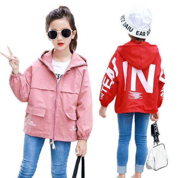 

big size spring autumn girls jacket 2021 new style big letter hooded sweater for kids children birthday gift outerwear j220718, Blue;gray