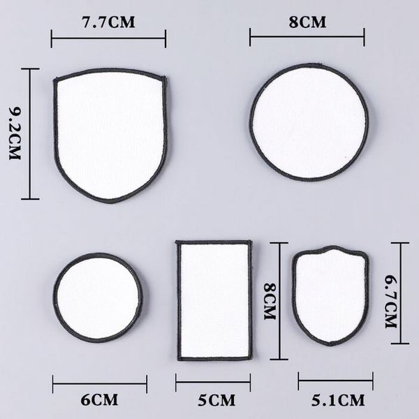 Süblimasyon yaması boşluklar kumaş demir-on boş yamalar 3 şekil onarım giysi şapkaları için termal transfer pedi üniformalar sırt çantaları siyah çerçeve 6 desen