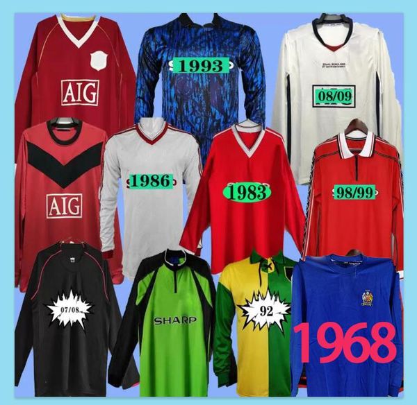 

retro manchester soccer jerseys 93 94 98 99 football shirts 07 08 09 vintage classic nani man utd camiseta long sleeve rooney berbat, Black;yellow