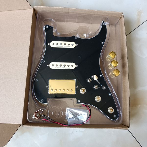 Upgrade vordrehete schwarze SSH -Gitarren -Pickguard Yellow Sd Alnico 5 Pickups Split 7 Wege SWTICH Guitar Schweißgurte