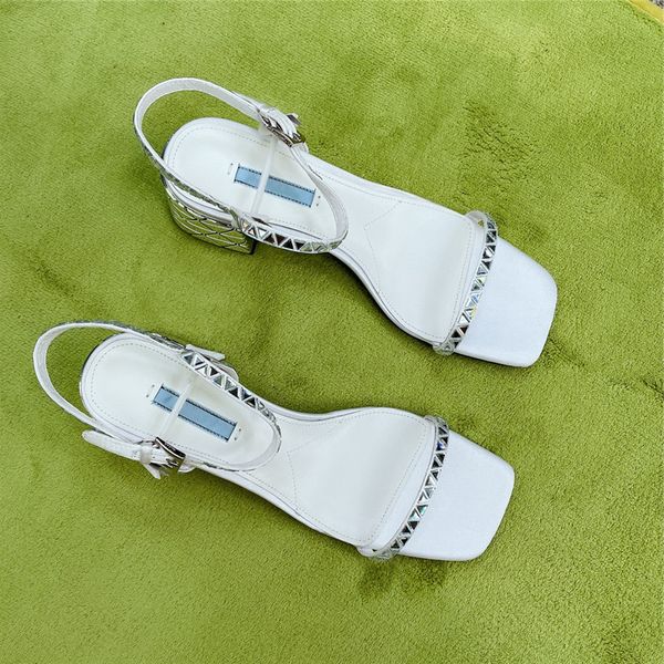 

womens fashion one-line sandals silk glass diamond ornaments high heels shallow lace-up thick heels sandals, Black