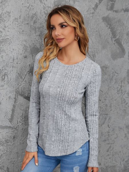 

rib-knit curved hem tee c1jh#, White