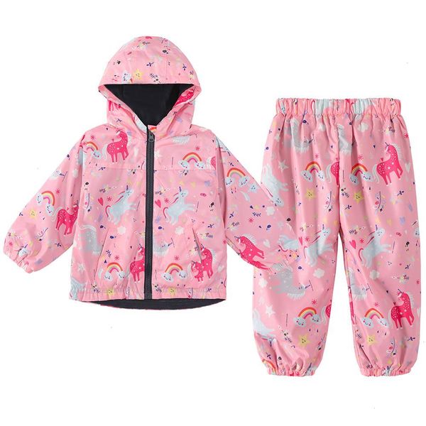 

lzh children clothing spring toddler sets girls clothes unicorn raincoat jackets pants outfit kids sports suit for boys, White