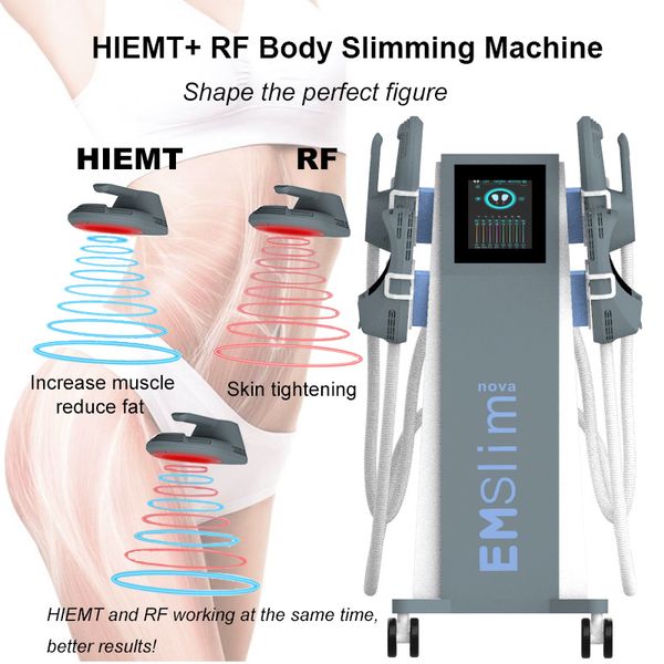 EMSlim Corpo Dimagrante Rimozione del grasso Stimolazione muscolare Costruzione HIEMT RF Rafforzamento della pelle Macchina di bellezza dimagrante Non invasiva con cuscino opzionale